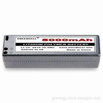 Lithium Polymer Battery with 45C Burst Discharge Current, 11.1V Voltage, 5,000mAh Capacity